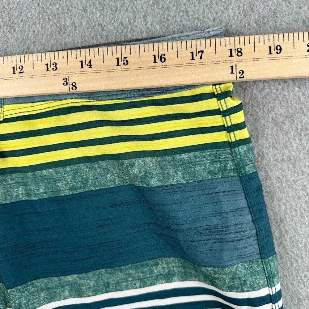 Hurley Mens Phantom Board Shorts Size 34‎ Teal Yellow Striped Swim Trunks Surf